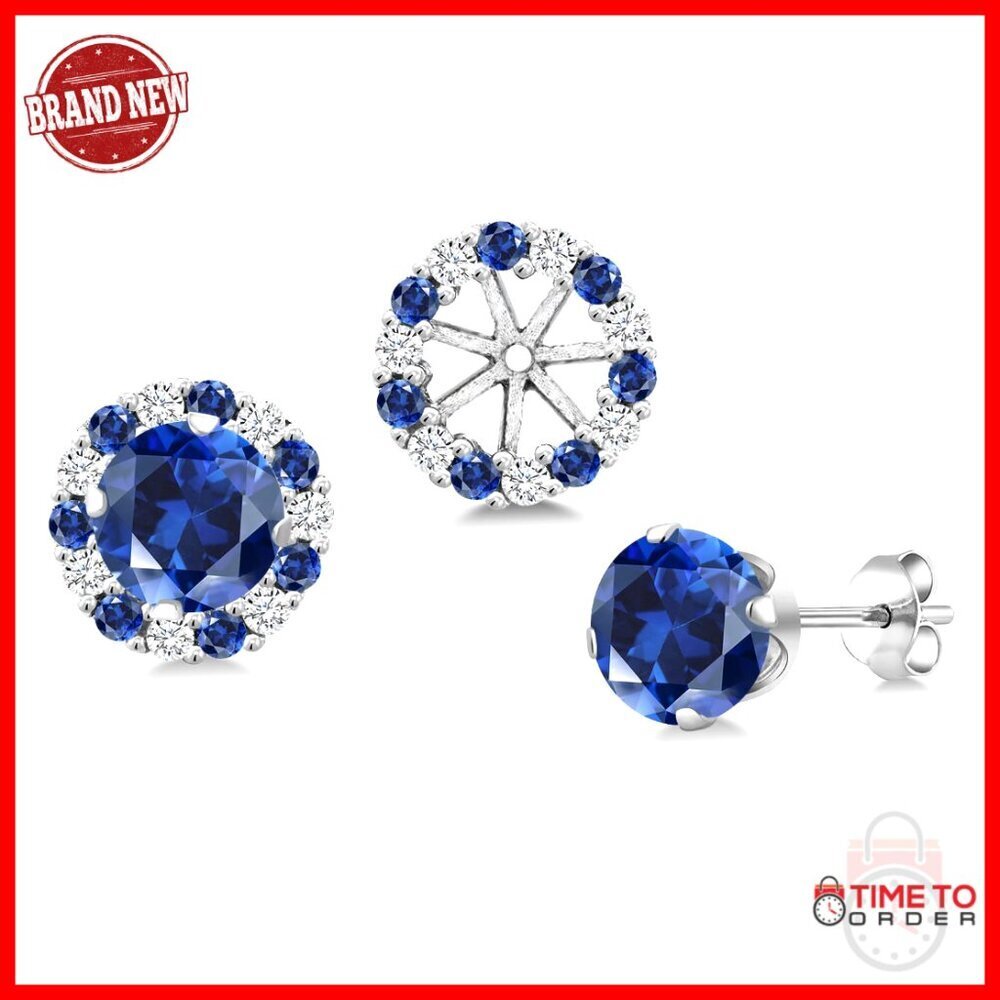925 Sterling Silver 6MM Round Gemstone Halo Stud Earrings with Removable Jackets